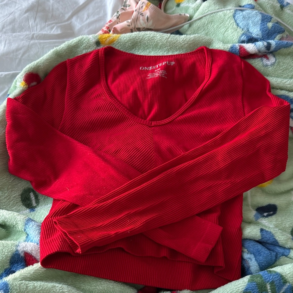 ONESTOP Red Ribbed V-Neck Sweater